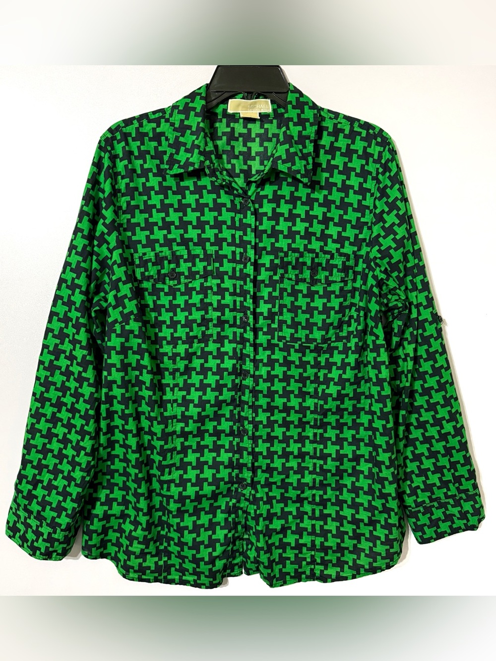 Michael Kors Green & Black Patterned Button Down Size XL